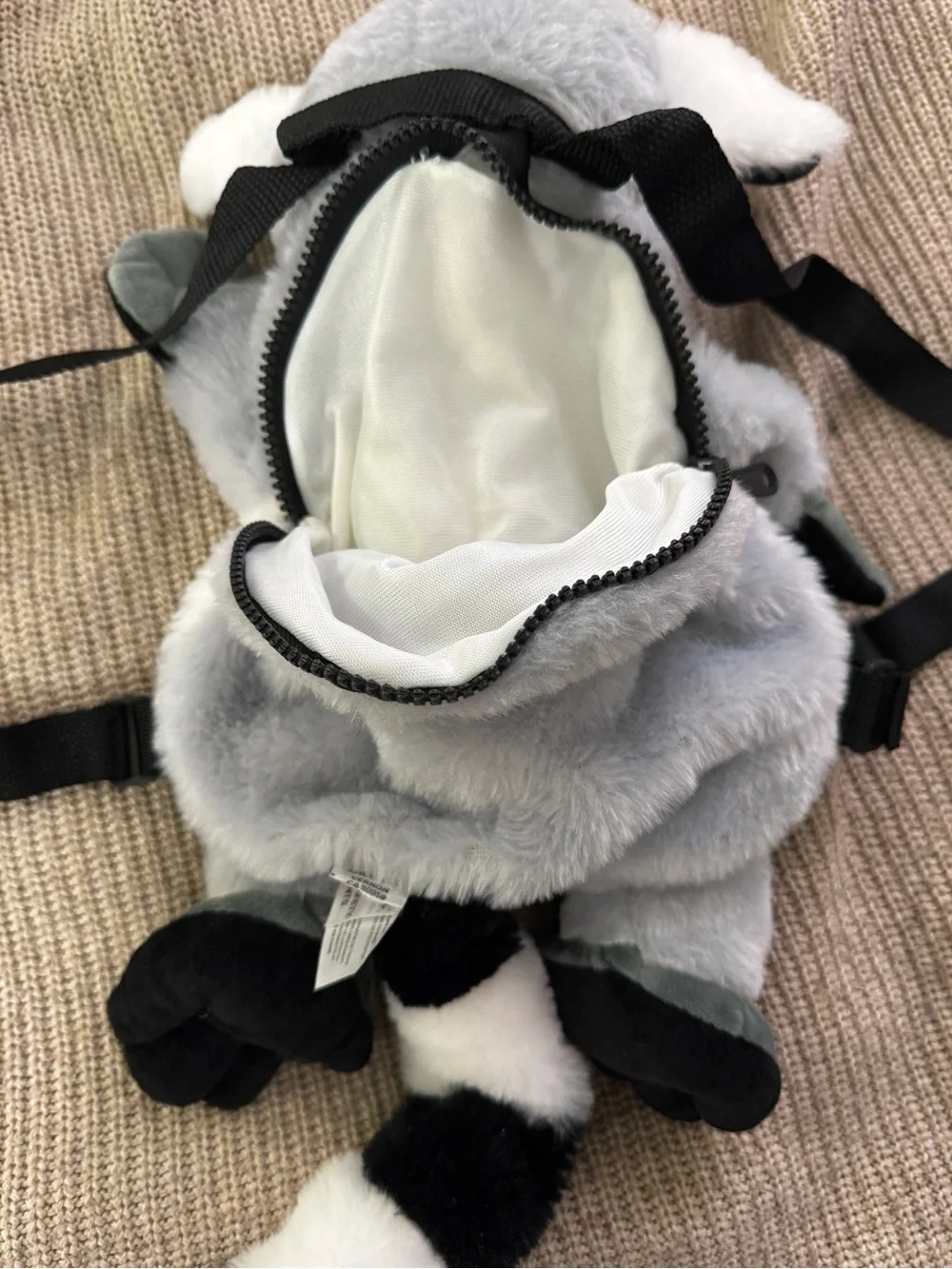 Fiesta Plush Lemur Kids Backpack - White, Gray & Black